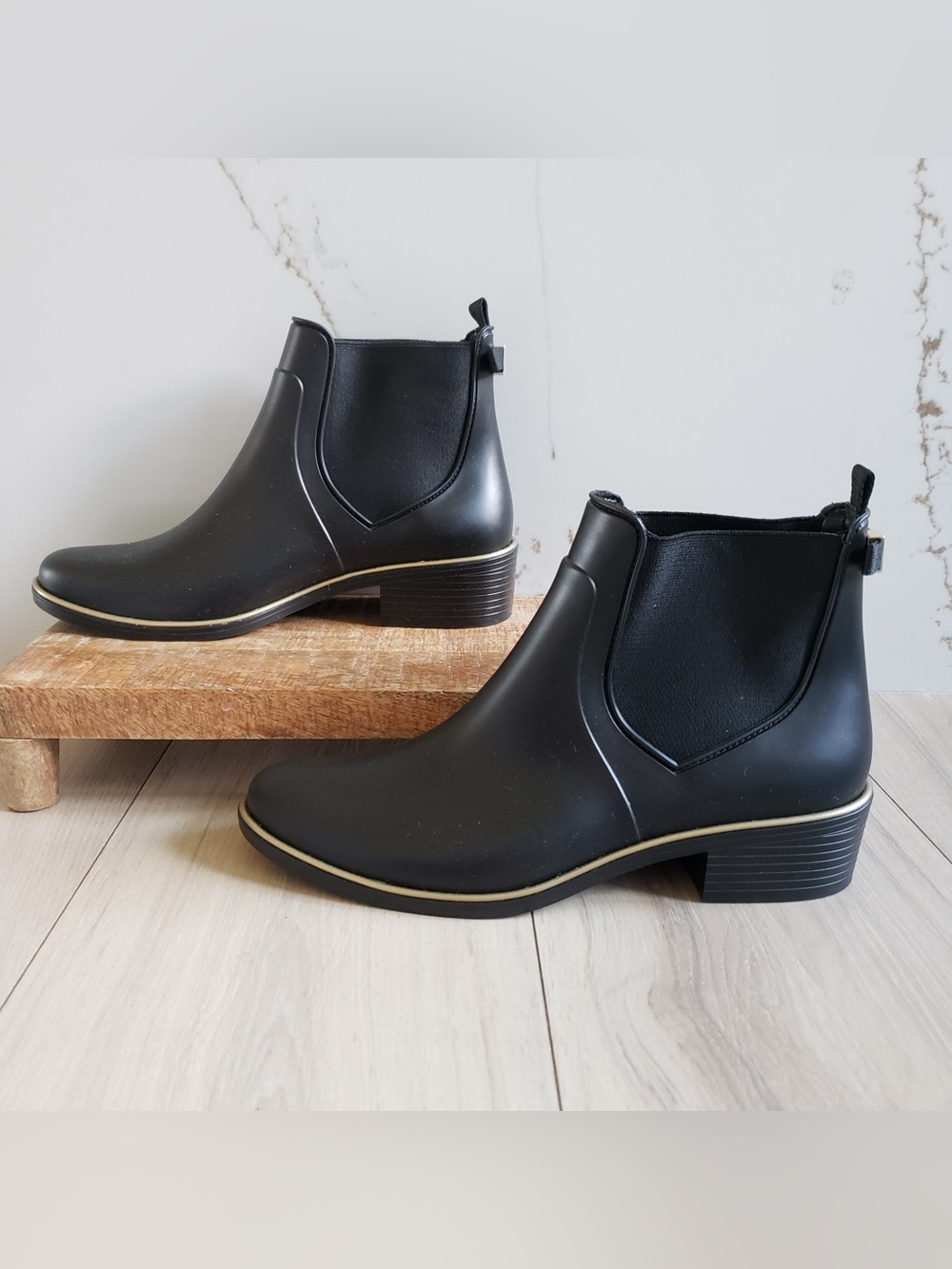 kate spade Black Chelsea Ankle Boots with‎ Gold Trim